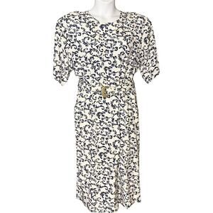 Retro 80s Lorac Original Midi Dress Sz 20-21 Shiny Textured Blue White Pockets